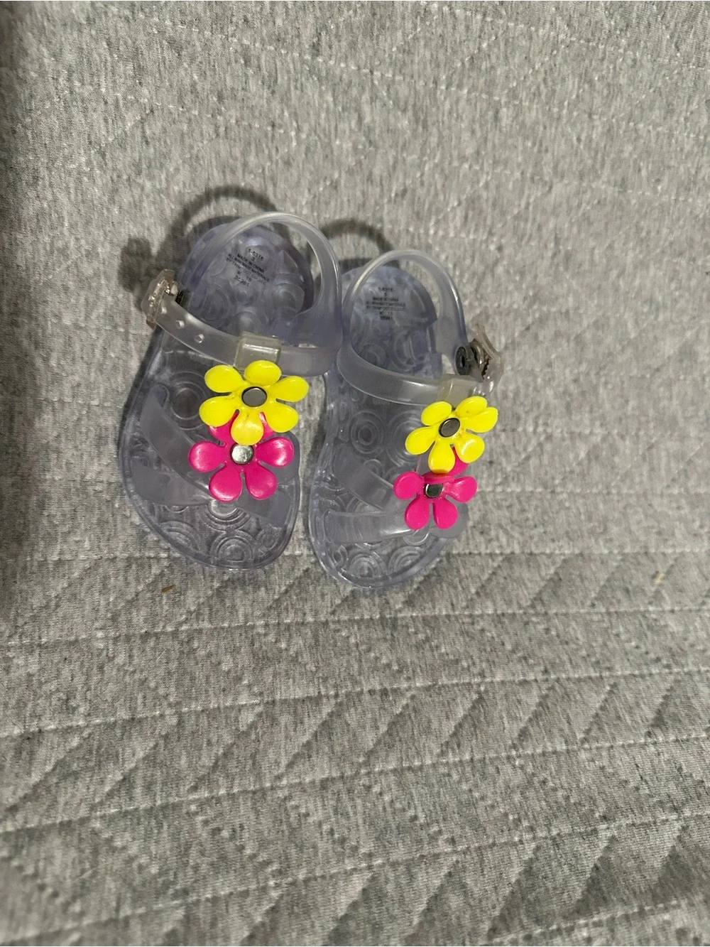 Clear Jelly Sandals with Pink & Yellow Flower Accents - Kids - Picture 1 of 2